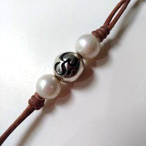 NEW Wendy Mignot "Om Woman" Pearl and Leather Bracelet Yoga Meditation Jewelry